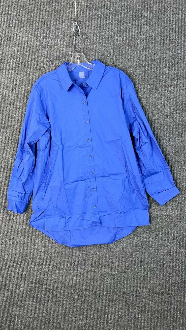 Zuda Button Up Shirt Womens Small Blue Collared Cool Cotton Long Sleeve Office